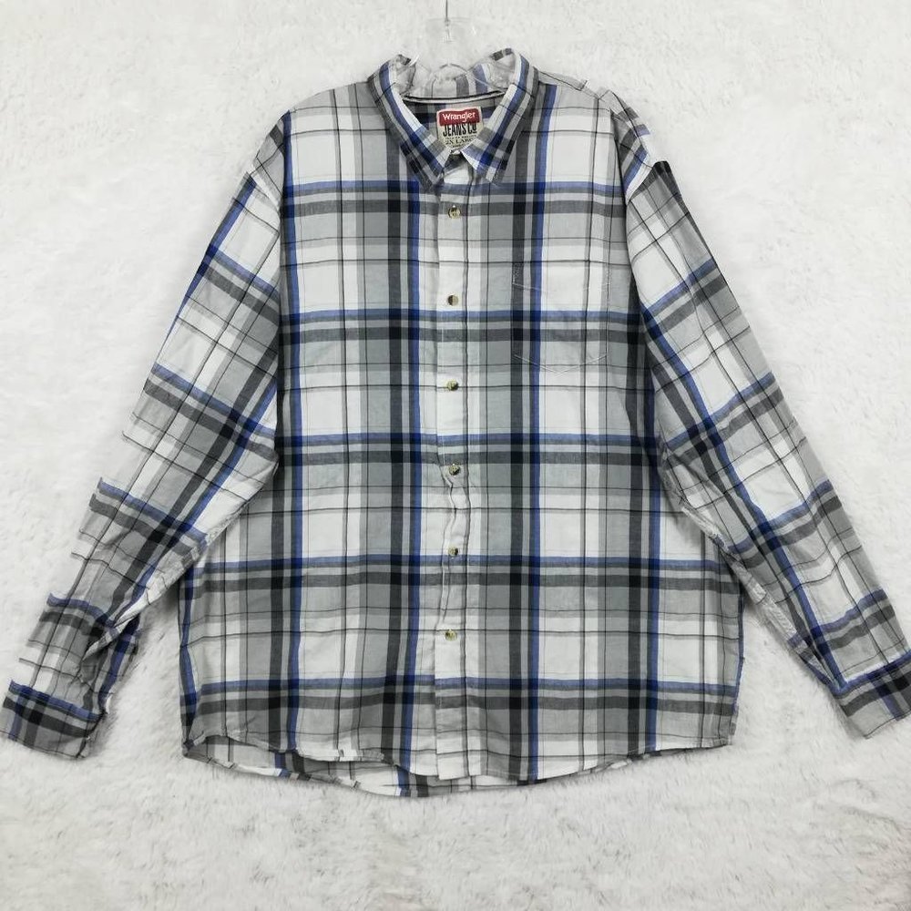 Wrangler Mens Shirt Button Up Flannel Plaid Long Sleeve Pocket Big & Tall 2XL